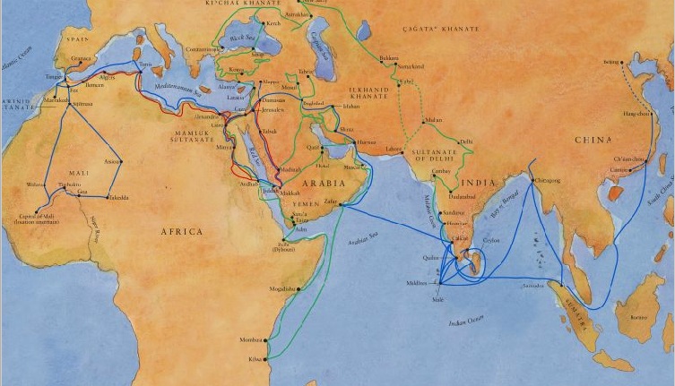 Map of the journeys of Ibn Battuta