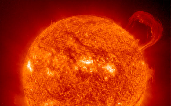 Extreme Ultraviolet Imaging Telescope (EIT) image of a huge, handle-shaped prominence.