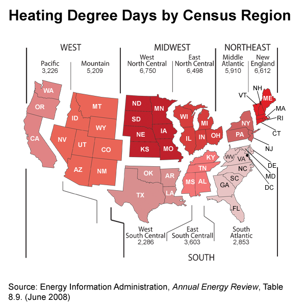 Map of heating degree days